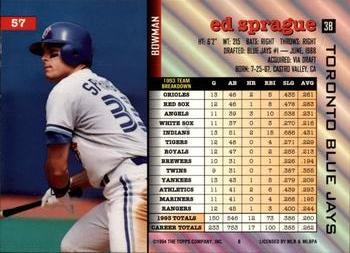 Ed Sprague  baseball card collectible - Main Image 2