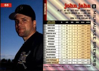 John Jaha  baseball card collectible - Main Image 2
