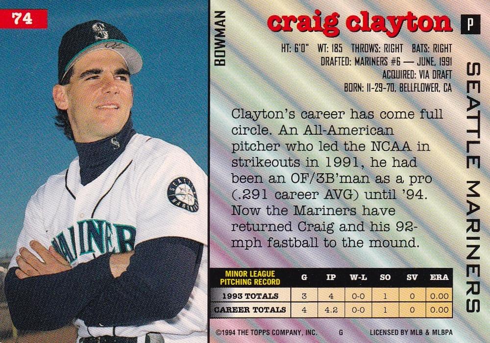 Craig Clayton  baseball card collectible - Main Image 2