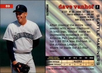 Dave Vanhof  baseball card collectible - Main Image 2