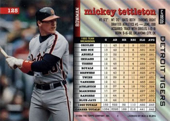 Mickey Tettleton  baseball card collectible - Main Image 2