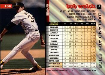 Bob Welch  baseball card collectible - Main Image 2