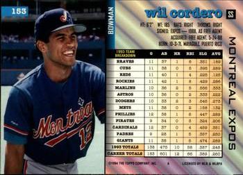 Wil Cordero  baseball card collectible - Main Image 2