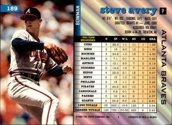 Steve Avery  baseball card collectible - Main Image 2