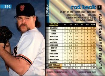 Rod Beck  baseball card collectible - Main Image 2