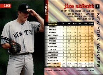 Jim Abbott  baseball card collectible - Main Image 2