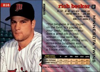 Rich Becker  baseball card collectible - Main Image 2
