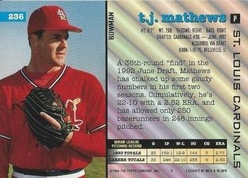 T.J. Mathews  baseball card collectible - Main Image 2