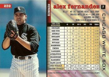 Alex Fernandez  baseball card collectible - Main Image 2