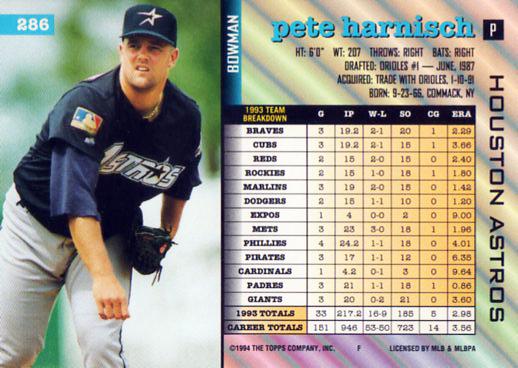 Pete Harnisch  baseball card collectible - Main Image 2