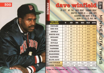 Dave Winfield  baseball card collectible - Main Image 2