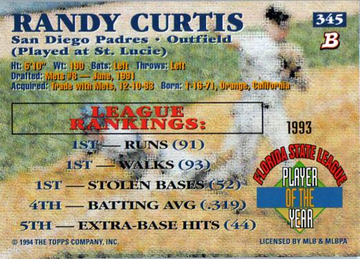 Randy Curtis  baseball card collectible - Main Image 2