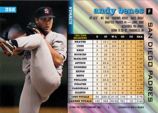 Andy Benes  baseball card collectible - Main Image 2