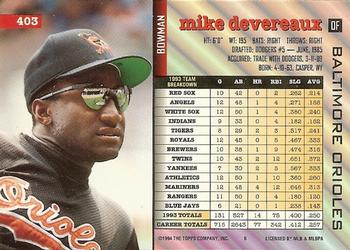 Mike Devereaux  baseball card collectible - Main Image 2