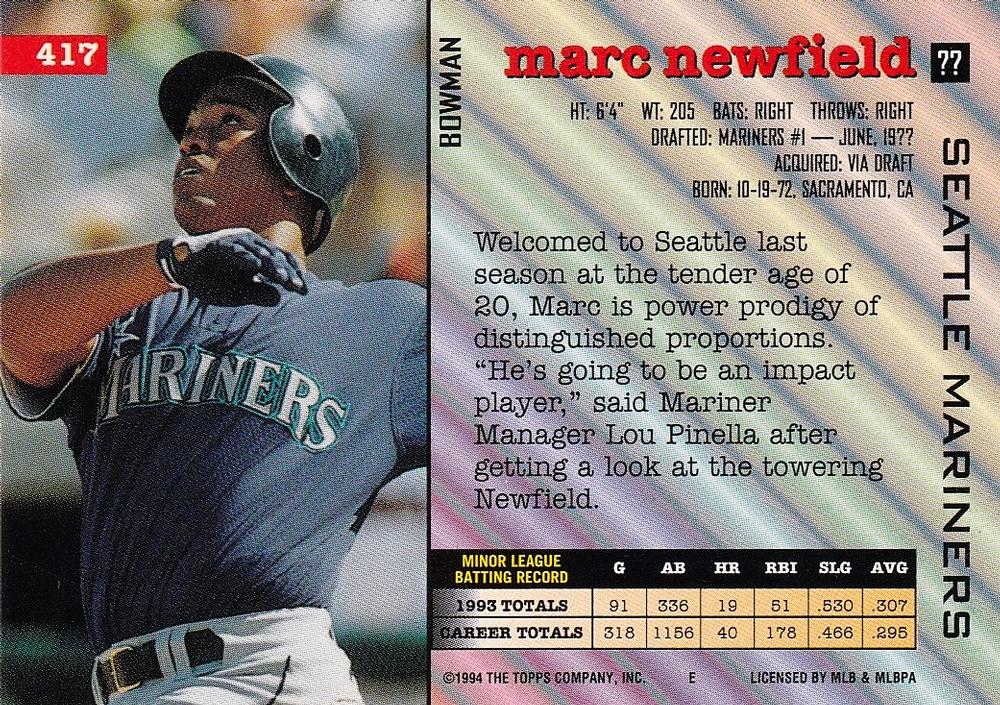 Marc Newfield  baseball card collectible - Main Image 2