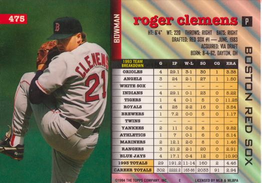 Roger Clemens  baseball card collectible - Main Image 2