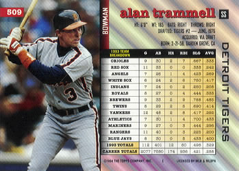 Alan Trammell  baseball card collectible - Main Image 2