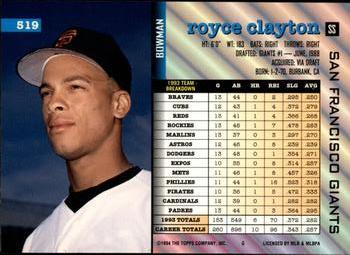 Royce Clayton  baseball card collectible - Main Image 2