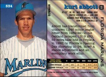 Kurt Abbott  baseball card collectible - Main Image 2