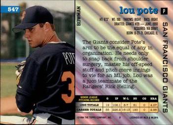 Lou Pote  baseball card collectible - Main Image 2