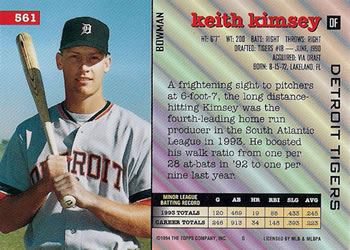 Keith Kimsey  baseball card collectible - Main Image 2