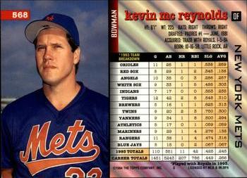 Kevin McReynolds  baseball card collectible - Main Image 2