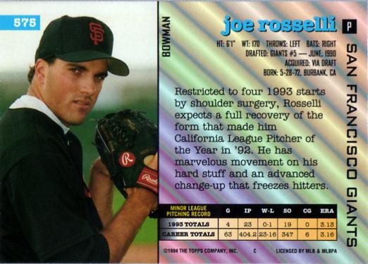 Joe Rosselli  baseball card collectible - Main Image 2