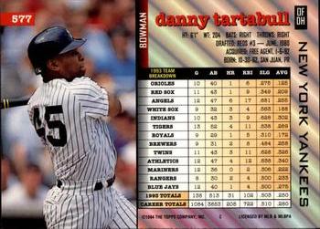 Danny Tartabull  baseball card collectible - Main Image 2