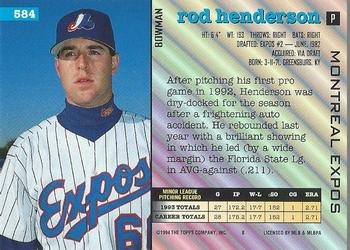Rod Henderson  baseball card collectible - Main Image 2
