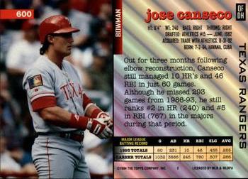 Jose Canseco  baseball card collectible - Main Image 2