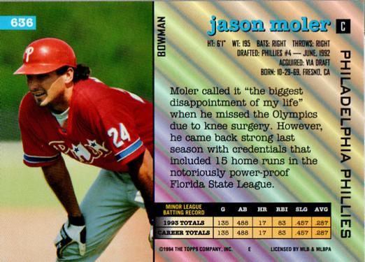 Jason Moler  baseball card collectible - Main Image 2