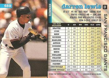 Darren Lewis  baseball card collectible - Main Image 2
