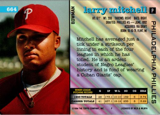 Larry Mitchell  baseball card collectible - Main Image 2
