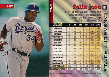 Felix Jose  baseball card collectible - Main Image 2