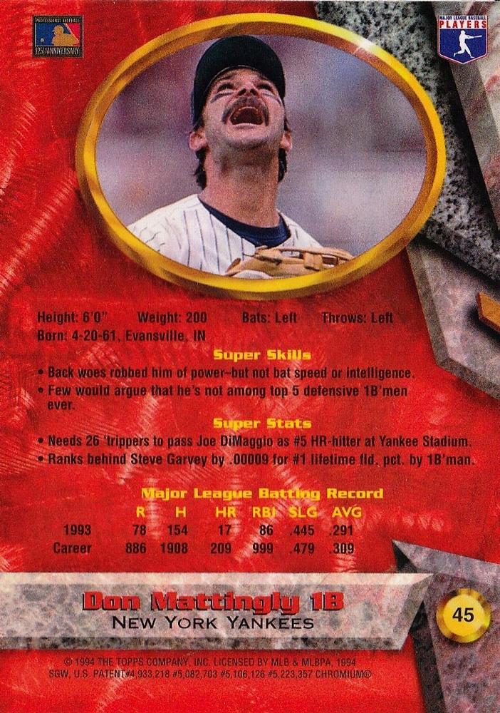 Don Mattingly  baseball card collectible - Main Image 2
