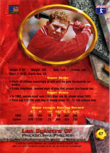 Len Dykstra  baseball card collectible - Main Image 2
