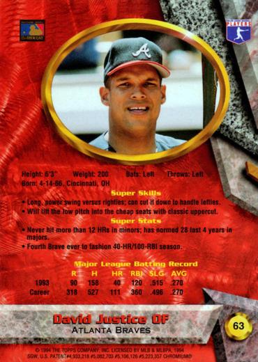 David Justice  baseball card collectible - Main Image 2