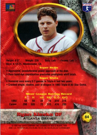 Ryan Klesko  baseball card collectible - Main Image 2