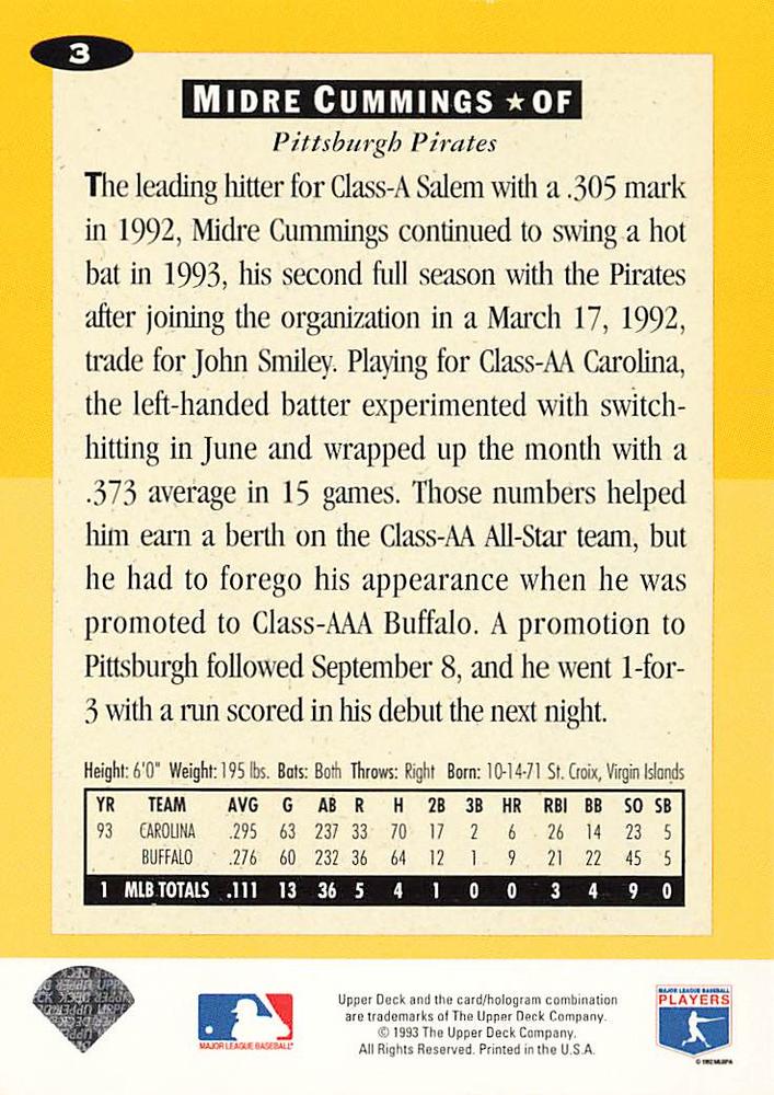 Midre Cummings  baseball card collectible - Main Image 2