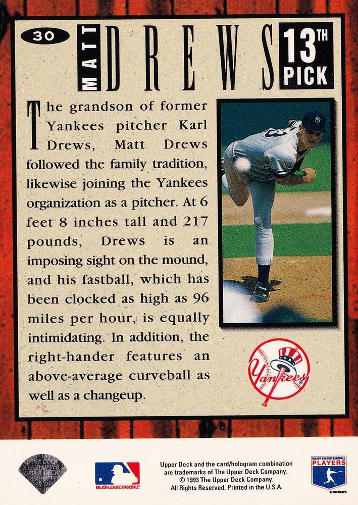 Matt Drews  baseball card collectible - Main Image 2