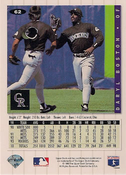 Daryl Boston  baseball card collectible - Main Image 2