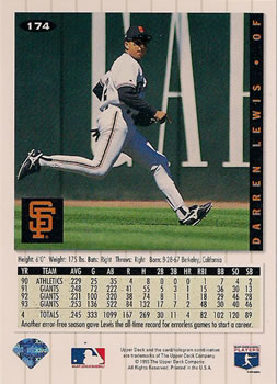 Darren Lewis  baseball card collectible - Main Image 2