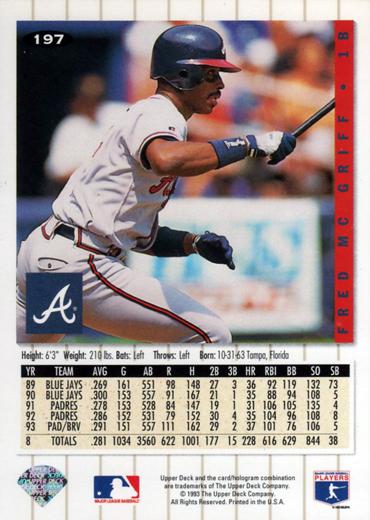 Fred McGriff  baseball card collectible - Main Image 2