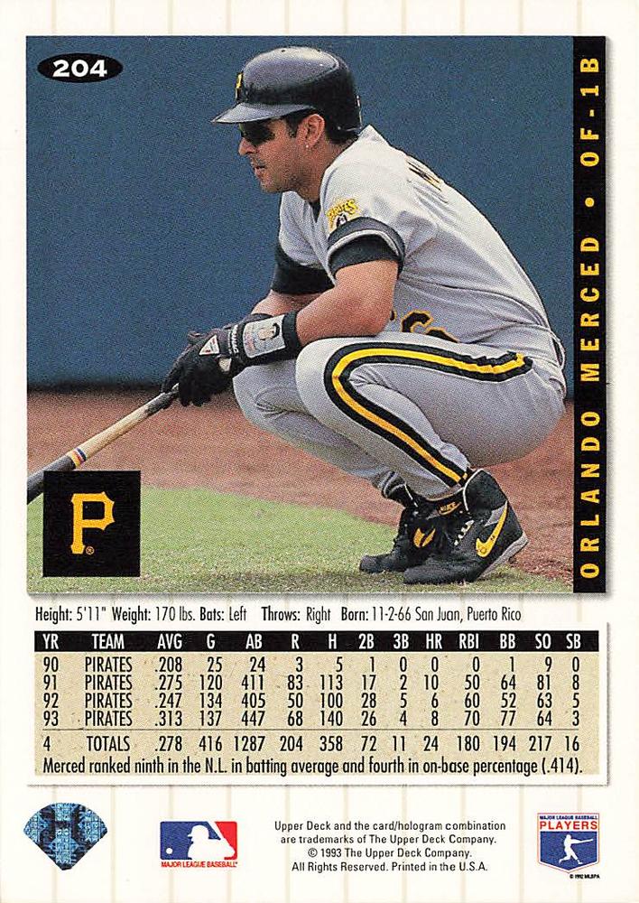 Orlando Merced  baseball card collectible - Main Image 2