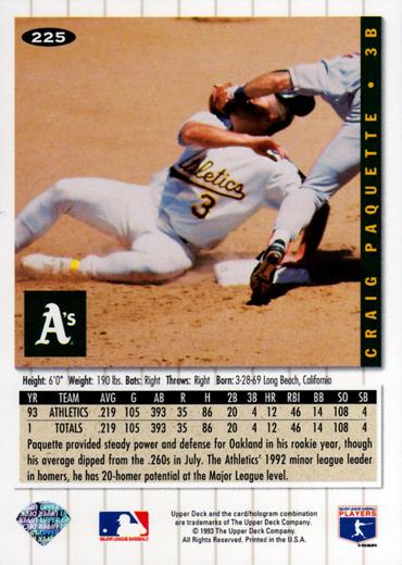 Craig Paquette  baseball card collectible - Main Image 2