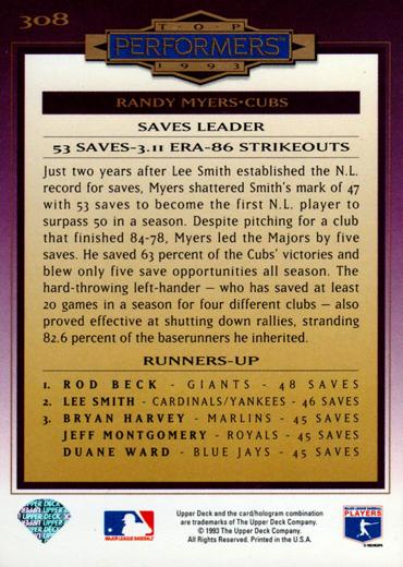 Randy Myers  baseball card collectible - Main Image 2