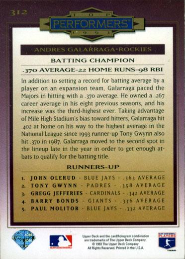 Andres Galarraga  baseball card collectible - Main Image 2