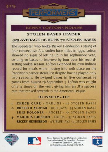 Kenny Lofton  baseball card collectible - Main Image 2