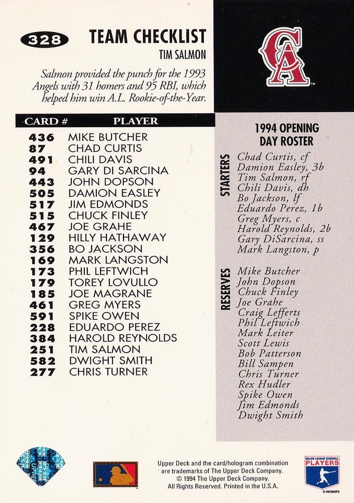 Tim Salmon  baseball card collectible - Main Image 2