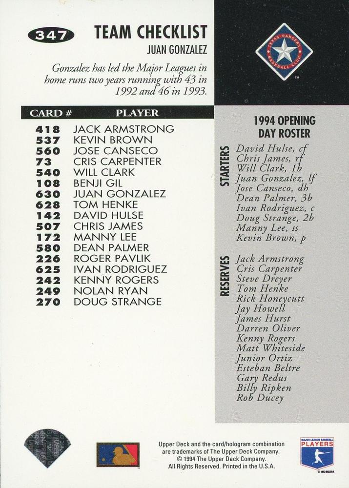 Juan Gonzalez  baseball card collectible - Main Image 2